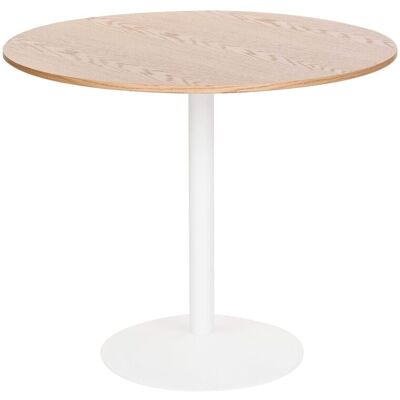 BELIANI Tavolo Da Pranzo E Da Cucina Rotondo Con Piano In Mdf Ø 90 Cm Base In Ferro Verniciata A Polvere E Impiallacciatura In Rovere Chiaro Tino BELIANI Tavolo Da Pranzo E Da Cucina Rotondo Con Piano In Mdf Ø 90 Cm Base In Ferro Verniciata A Polvere E Impiallacciatura In Rovere Chiaro Tino