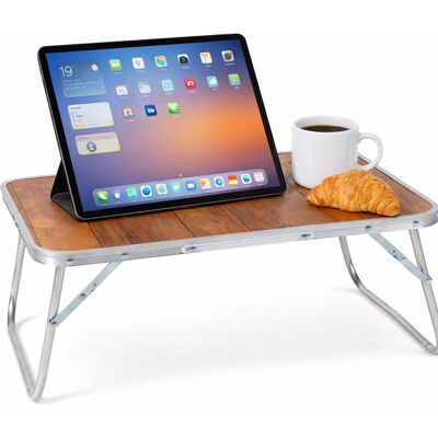 BAKAJI Tavolo Vassoio Pieghevole In Alluminio E Mdf Tavolino Per Divano Letto 60x40x25cm BAKAJI Tavolo Vassoio Pieghevole In Alluminio E Mdf Tavolino Per Divano Letto 60x40x25cm