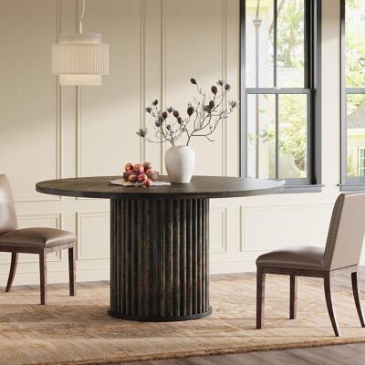 TRIBESIGNS Tavolo Da Pranzo Rotondo Da 120 Cm Per 4 – 6 Persone, Moderno Tavolo Da Cucina In Mdf Scanalato + Base In Metallo, Robusto Mobile Rotondo Per Sala Da Pranzo, Nero Marrone TRIBESIGNS Tavolo Da Pranzo Rotondo Da 120 Cm Per 4 – 6 Persone, Moderno Tavolo Da Cucina In Mdf Scanalato + Base In Metallo, Robusto Mobile Rotondo Per Sala Da Pranzo, Nero Marrone