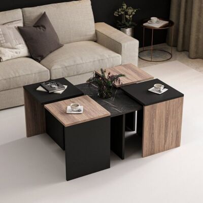 OEM Set Tavolini Da Salotto Owentav Nero E Noce Nucleo Effetto Marmo OEM Set Tavolini Da Salotto Owentav Nero E Noce Nucleo Effetto Marmo