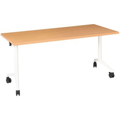 BELIANI Scrivania Rettangolare Pieghevole Con Rotelle Portatile Con Struttura In Metallo Marrone E Bianco 160 X 60 Cm Cavi BELIANI Scrivania Rettangolare Pieghevole Con Rotelle Portatile Con Struttura In Metallo Marrone E Bianco 160 X 60 Cm Cavi