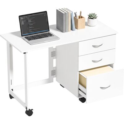 HOMCOM Scrivania Pieghevole Con 3 Cassetti, Bianco Effetto Legno HOMCOM Scrivania Pieghevole Con 3 Cassetti, Bianco Effetto Legno