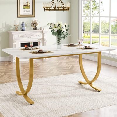 TRIBESIGNS Tavolo Da Pranzo 160 Cm, Tavolo Da Pranzo Rettangolare Con Piano Del Tavolo In Finto Marmo, Tavolo Moderno Da Cucina E Sala Da Pranzo Per Massimo 6 Persone, Oro & Bianco TRIBESIGNS Tavolo Da Pranzo 160 Cm, Tavolo Da Pranzo Rettangolare Con Piano Del Tavolo In Finto Marmo, Tavolo Moderno Da Cucina E Sala Da Pranzo Per Massimo 6 Persone, Oro & Bianco