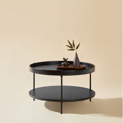 COVREO Tavolino Da Caffè 69x69x38 Cm Nero In Legno Massello E Mdf Con 2 Ripiani Rotondi COVREO Tavolino Da Caffè 69x69x38 Cm Nero In Legno Massello E Mdf Con 2 Ripiani Rotondi