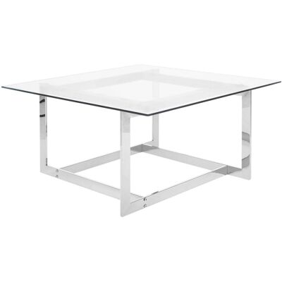 BELIANI Tavolino Da Salotto Struttura In Metallo Argento Piano In Vetro Quadrato Crystal BELIANI Tavolino Da Salotto Struttura In Metallo Argento Piano In Vetro Quadrato Crystal