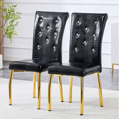 BEAOK Sedia Da Pranzo In Pvc Nero/oro, Stile Retro Con Dettagli Effetto Coccodrillo, Facile Da Montare,61.5×42×101cm BEAOK Sedia Da Pranzo In Pvc Nero/oro, Stile Retro Con Dettagli Effetto Coccodrillo, Facile Da Montare,61.5×42×101cm