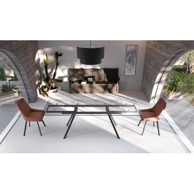 STONES Tavolo Allungabile Smokey Con Top In Vetro Temperato Trasparente, Struttura In Metallo Nero, Design Moderno 160/240 Cm - Smokey STONES Tavolo Allungabile Smokey Con Top In Vetro Temperato Trasparente, Struttura In Metallo Nero, Design Moderno 160/240 Cm - Smokey