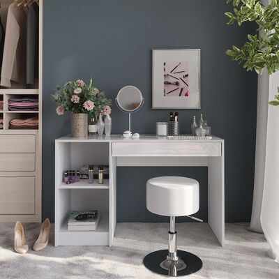 Vicco Tavolo Da Toeletta Sherry, Bianco/bianco Lucido, 119.8 Cm Con Sgabello, Vicco Tavolo Da Toeletta Sherry, Bianco/bianco Lucido, 119.8 Cm Con Sgabello,