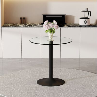 COVREO Tavolino Da Bar Rotondo Ø89x92 Cm Trasparente In Vetro E Metallo Nero Con Base Stabile COVREO Tavolino Da Bar Rotondo Ø89x92 Cm Trasparente In Vetro E Metallo Nero Con Base Stabile
