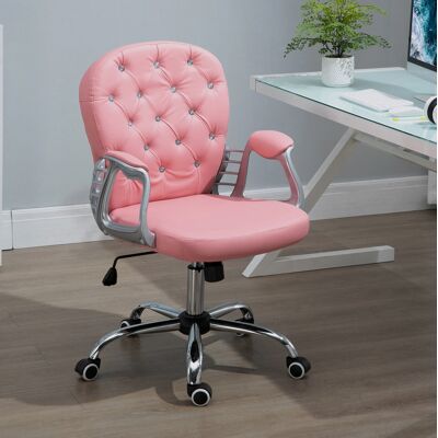 COVREO Sedia Da Ufficio 59.5x60.5x93-103 Cm Rosa In Similpelle Con Altezza Regolabile E Schienale Ergonomico COVREO Sedia Da Ufficio 59.5x60.5x93-103 Cm Rosa In Similpelle Con Altezza Regolabile E Schienale Ergonomico