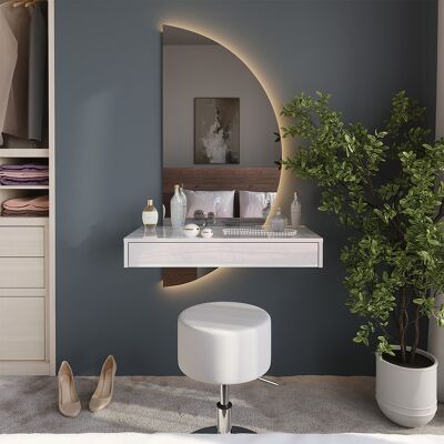 Vicco Tavolo Da Toeletta Sherry, Bianco Lucido, 81.4 Cm Con Specchio Led E Sgabello, Vicco Tavolo Da Toeletta Sherry, Bianco Lucido, 81.4 Cm Con Specchio Led E Sgabello,