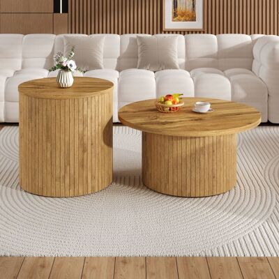 DREAMMESPACE Set Di 2 Tavolini A Incastro - Tavolino Rotondo - Con Piani In Legno - 75x36/50x50,5 Cm - Naturale DREAMMESPACE Set Di 2 Tavolini A Incastro - Tavolino Rotondo - Con Piani In Legno - 75x36/50x50,5 Cm - Naturale