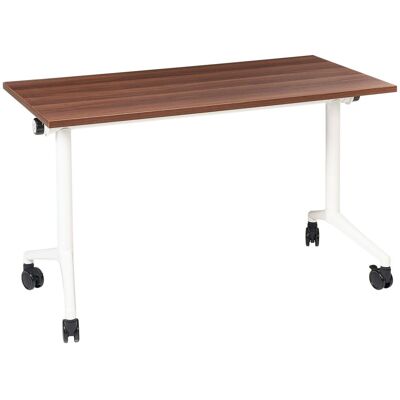 BELIANI Scrivania Rettangolare Pieghevole Con Rotelle Portatile Con Struttura In Metallo Marrone E Bianco 120 X 60 Cm Cavi BELIANI Scrivania Rettangolare Pieghevole Con Rotelle Portatile Con Struttura In Metallo Marrone E Bianco 120 X 60 Cm Cavi
