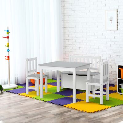 PZCC Set 4 Pezzi Con Tavolo Per Bambini, 2 Sedie E Cassapanca, Arredamento Cameretta, Tavolino Con Sedie Per Bambini In Legno Multiuso, Bianco E Grigio PZCC Set 4 Pezzi Con Tavolo Per Bambini, 2 Sedie E Cassapanca, Arredamento Cameretta, Tavolino Con Sedie Per Bambini In Legno Multiuso, Bianco E Grigio