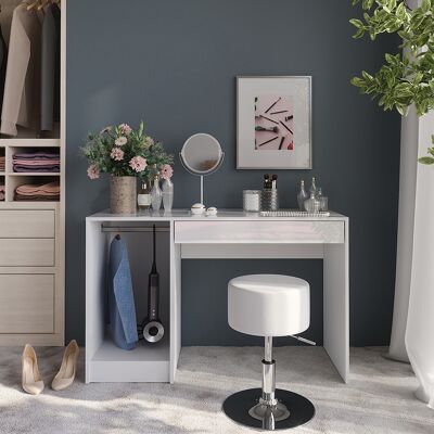 Vicco Tavolo Da Toeletta Sherry, Bianco/bianco Lucido, 119.8 Cm Con Sgabello, Vicco Tavolo Da Toeletta Sherry, Bianco/bianco Lucido, 119.8 Cm Con Sgabello,