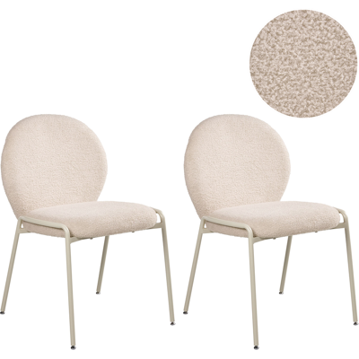 BELIANI Set Di 2 Sedie Da Pranzo Imbottite Boucle Con Gambe In Ferro Beige Chiaro Ellie BELIANI Set Di 2 Sedie Da Pranzo Imbottite Boucle Con Gambe In Ferro Beige Chiaro Ellie