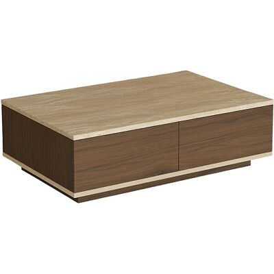 Unique Tavolino 2 Ante Effetto Travertino Beige E Naturale Scuro - Lotula Unique Tavolino 2 Ante Effetto Travertino Beige E Naturale Scuro - Lotula