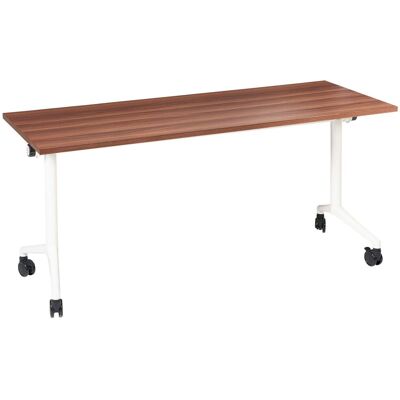 BELIANI Scrivania Rettangolare Pieghevole Con Rotelle Portatile Con Struttura In Metallo Marrone E Bianco 160 X 60 Cm Cavi BELIANI Scrivania Rettangolare Pieghevole Con Rotelle Portatile Con Struttura In Metallo Marrone E Bianco 160 X 60 Cm Cavi