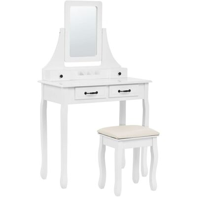 BELIANI - Tavolo Toilette Bianco Sgabello Specchio Inclinabile 4 Cassetti Rayon BELIANI - Tavolo Toilette Bianco Sgabello Specchio Inclinabile 4 Cassetti Rayon
