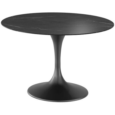 STONES Tavolo Side Fisso Rotondo 120cm, Piano In Ceramica Marmo Nero E Struttura In Metallo Nero, Design Minimale - Tavolo Moderno STONES Tavolo Side Fisso Rotondo 120cm, Piano In Ceramica Marmo Nero E Struttura In Metallo Nero, Design Minimale - Tavolo Moderno