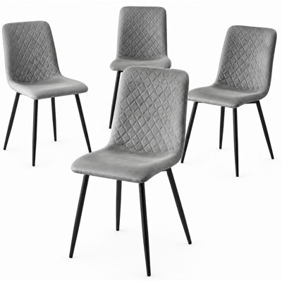 BAKAJI Set 4 Sedie Grigio Chiaro Rivestimento In Velluto E Piedi Neri Seduta Ergonomica BAKAJI Set 4 Sedie Grigio Chiaro Rivestimento In Velluto E Piedi Neri Seduta Ergonomica