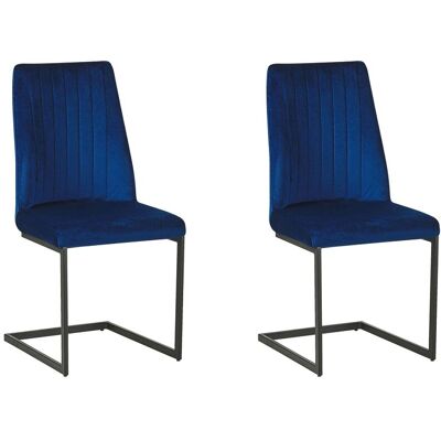 BELIANI - Set Di 2 Sedie Da Pranzo In Velluto Blu Schienale Alto Lavonia BELIANI - Set Di 2 Sedie Da Pranzo In Velluto Blu Schienale Alto Lavonia