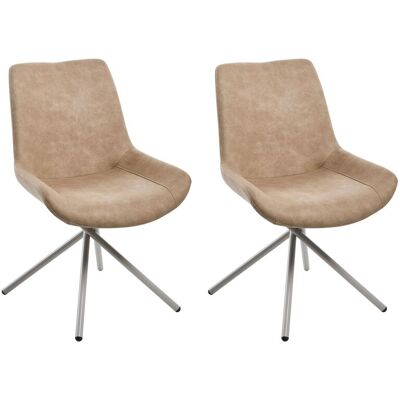 BELIANI Set Di 2 Sedie Da Pranzo Con Gambe Incrociate In Ferro E Rivestimento In Ecopelle Beige Hailey BELIANI Set Di 2 Sedie Da Pranzo Con Gambe Incrociate In Ferro E Rivestimento In Ecopelle Beige Hailey