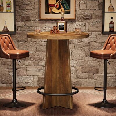 TRIBESIGNS Round Bar Table, 37.4'' Tall Wooden Bistro Pub Table With Base And Metal Ring Footrest For Coffee House, Home, Small Space, Brown(only Table) TRIBESIGNS Round Bar Table, 37.4'' Tall Wooden Bistro Pub Table With Base And Metal Ring Footrest For Coffee House, Home, Small Space, Brown(only Table)