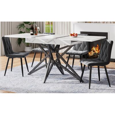 BEAOK Set Da Pranzo Con Tavolo Allungabile E 4 Sedie, Mdf Effetto Marmo Bianco E Metallo, Sedie In Velluto Grigio Scuro, 120/160x80 Cm BEAOK Set Da Pranzo Con Tavolo Allungabile E 4 Sedie, Mdf Effetto Marmo Bianco E Metallo, Sedie In Velluto Grigio Scuro, 120/160x80 Cm