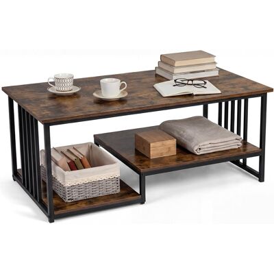 COSTWAY Tavolino Da Caffè Rettangolare Con 2 Ripiani Portaoggetti,110x60x45 Cm,marrone COSTWAY Tavolino Da Caffè Rettangolare Con 2 Ripiani Portaoggetti,110x60x45 Cm,marrone