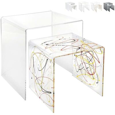 Multiplex Set 2 Tavolini Da Salotto Moderni In Plexiglass Trasparente 80's - Trasparente Multicolor Multiplex Set 2 Tavolini Da Salotto Moderni In Plexiglass Trasparente 80's - Trasparente Multicolor