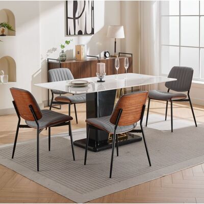 BEAOK Sedia Da Pranzo Mid-century In Pu Grigio Con Schienale In Noce E Gambe Metalliche,57.4×48.3×83.3cm BEAOK Sedia Da Pranzo Mid-century In Pu Grigio Con Schienale In Noce E Gambe Metalliche,57.4×48.3×83.3cm