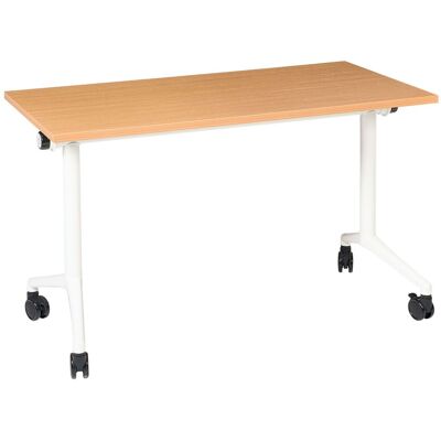 BELIANI Scrivania Rettangolare Pieghevole Con Rotelle Portatile Con Struttura In Metallo Marrone E Bianco 120 X 60 Cm Cavi BELIANI Scrivania Rettangolare Pieghevole Con Rotelle Portatile Con Struttura In Metallo Marrone E Bianco 120 X 60 Cm Cavi