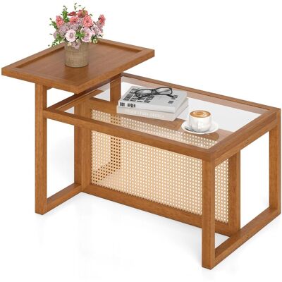 COSTWAY Tavolino Salotto In Vetro Temperato E Rattan A 2 Ripiani COSTWAY Tavolino Salotto In Vetro Temperato E Rattan A 2 Ripiani