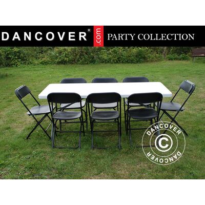 DANCOVER Pacchetto Party, 1 Tavolo Pieghevole (180cm) + 8 Sedie, Grigio Chiaro/nero - DANCOVER Pacchetto Party, 1 Tavolo Pieghevole (180cm) + 8 Sedie, Grigio Chiaro/nero -
