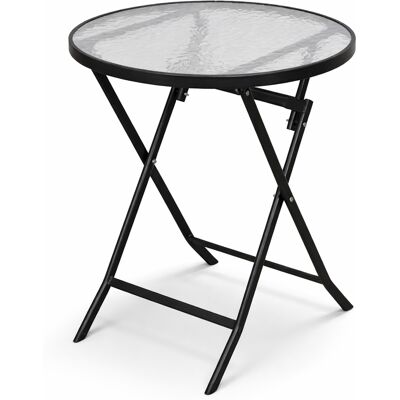 BAKAJI Tavolino Pieghevole Rotondo Con Struttura Nera Tavolo Piano In Vetro 60x60x71cm BAKAJI Tavolino Pieghevole Rotondo Con Struttura Nera Tavolo Piano In Vetro 60x60x71cm