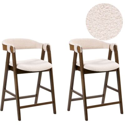 BELIANI Set Di 2 Sedie Da Pranzo In Stile Retrò Seduta Imbottita Boucle Legno Scuro E Beige BELIANI Set Di 2 Sedie Da Pranzo In Stile Retrò Seduta Imbottita Boucle Legno Scuro E Beige