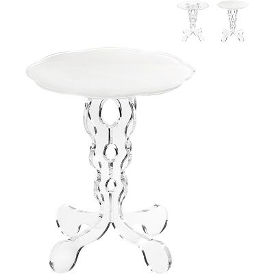 Multiplex Tavolino Alto Rotondo 36cm Da Salotto In Plexiglass Trasparente Arabesco Small - Bianco Multiplex Tavolino Alto Rotondo 36cm Da Salotto In Plexiglass Trasparente Arabesco Small - Bianco