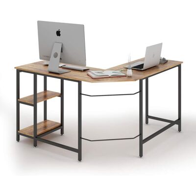 COSTWAY - Scrivania A L, Postazione Da Lavoro Per Computer Con Mensole, Scrivania In Legno E Struttura In Acciaio, Tavolo Da Lavoro Largo E Resistente Per Interni, Tavolo Per Ufficio COSTWAY - Scrivania A L, Postazione Da Lavoro Per Computer Con Mensole, Scrivania In Legno E Struttura In Acciaio, Tavolo Da Lavoro Largo E Resistente Per Interni, Tavolo Per Ufficio