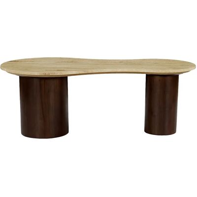 Unique Tavolino In Travertino E Legno Di Acacia Beige E Naturale Scuro - Surila Unique Tavolino In Travertino E Legno Di Acacia Beige E Naturale Scuro - Surila