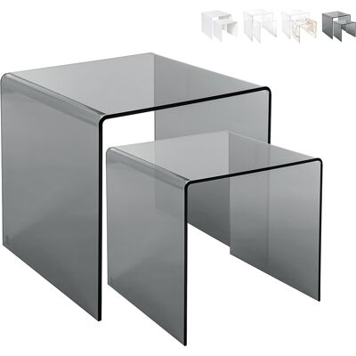 Multiplex Set 2 Tavolini Da Salotto Moderni In Plexiglass Trasparente 80's - Trasparente Fumé Multiplex Set 2 Tavolini Da Salotto Moderni In Plexiglass Trasparente 80's - Trasparente Fumé