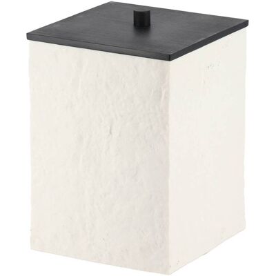 TENDANCE Cestino Quadrato In Poliresina Effetto Pietra E Coperchio In Bambù Nero Opaco 8l - Bianco - TENDANCE Cestino Quadrato In Poliresina Effetto Pietra E Coperchio In Bambù Nero Opaco 8l - Bianco -