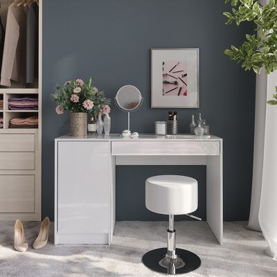 Vicco Tavolo Da Toeletta Sherry, Bianco/bianco Lucido, 119.8 Cm Con Sgabello, Vicco Tavolo Da Toeletta Sherry, Bianco/bianco Lucido, 119.8 Cm Con Sgabello,