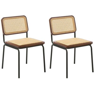 BELIANI Set Di 2 Sedie Con Gambe In Ferro Schienale E Seduta In Rattan Pe Senza Braccioli Coprigambe Design Vintage Boho Marrone Corvallis BELIANI Set Di 2 Sedie Con Gambe In Ferro Schienale E Seduta In Rattan Pe Senza Braccioli Coprigambe Design Vintage Boho Marrone Corvallis