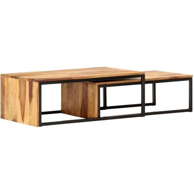 VIDAXL Tavolini Impilabili 2 Pz In Legno Massello Di Acacia VIDAXL Tavolini Impilabili 2 Pz In Legno Massello Di Acacia