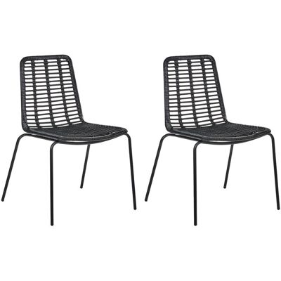BELIANI Set Di 2 Sedie Senza Braccioli Gambe In Ferro Schienale E Seduta In Rattan Nero Taos BELIANI Set Di 2 Sedie Senza Braccioli Gambe In Ferro Schienale E Seduta In Rattan Nero Taos
