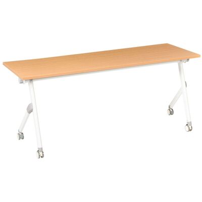 BELIANI Scrivania Pieghevole Moderna Rettangolare Con Rotelle Tavolo Mobile Portatile 180 X 60 Cm Struttura In Metallo Marrone E Bianco Bendi BELIANI Scrivania Pieghevole Moderna Rettangolare Con Rotelle Tavolo Mobile Portatile 180 X 60 Cm Struttura In Metallo Marrone E Bianco Bendi