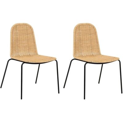 BELIANI Set Di 2 Sedie Con Gambe In Ferro, Schienale E Seduta In Rattan, Senza Braccioli, Stile Boho, Colore Naturale Roxton BELIANI Set Di 2 Sedie Con Gambe In Ferro, Schienale E Seduta In Rattan, Senza Braccioli, Stile Boho, Colore Naturale Roxton