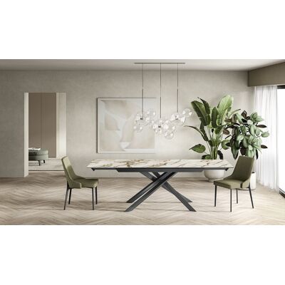STONES Tavolo Allungabile Cross 160-240x90 Cm, Top In Ceramica Marmo Calacatta Borghini Opaco, Struttura In Metallo Antracite - Design Moderno STONES Tavolo Allungabile Cross 160-240x90 Cm, Top In Ceramica Marmo Calacatta Borghini Opaco, Struttura In Metallo Antracite - Design Moderno