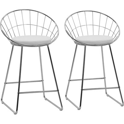 HAPPY GARDEN Set Di 2 Sgabelli Da Bar 65cm In Metallo Cromato E Cuscino Bianco Alex HAPPY GARDEN Set Di 2 Sgabelli Da Bar 65cm In Metallo Cromato E Cuscino Bianco Alex